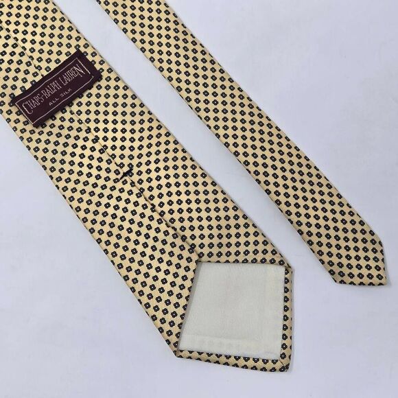 CHAPS RALPH LAUREN SILK TIE YELLOW BLUE FLORAL POLKA DOT VINTAGE 3.25" X 56" - Picture 2 of 2